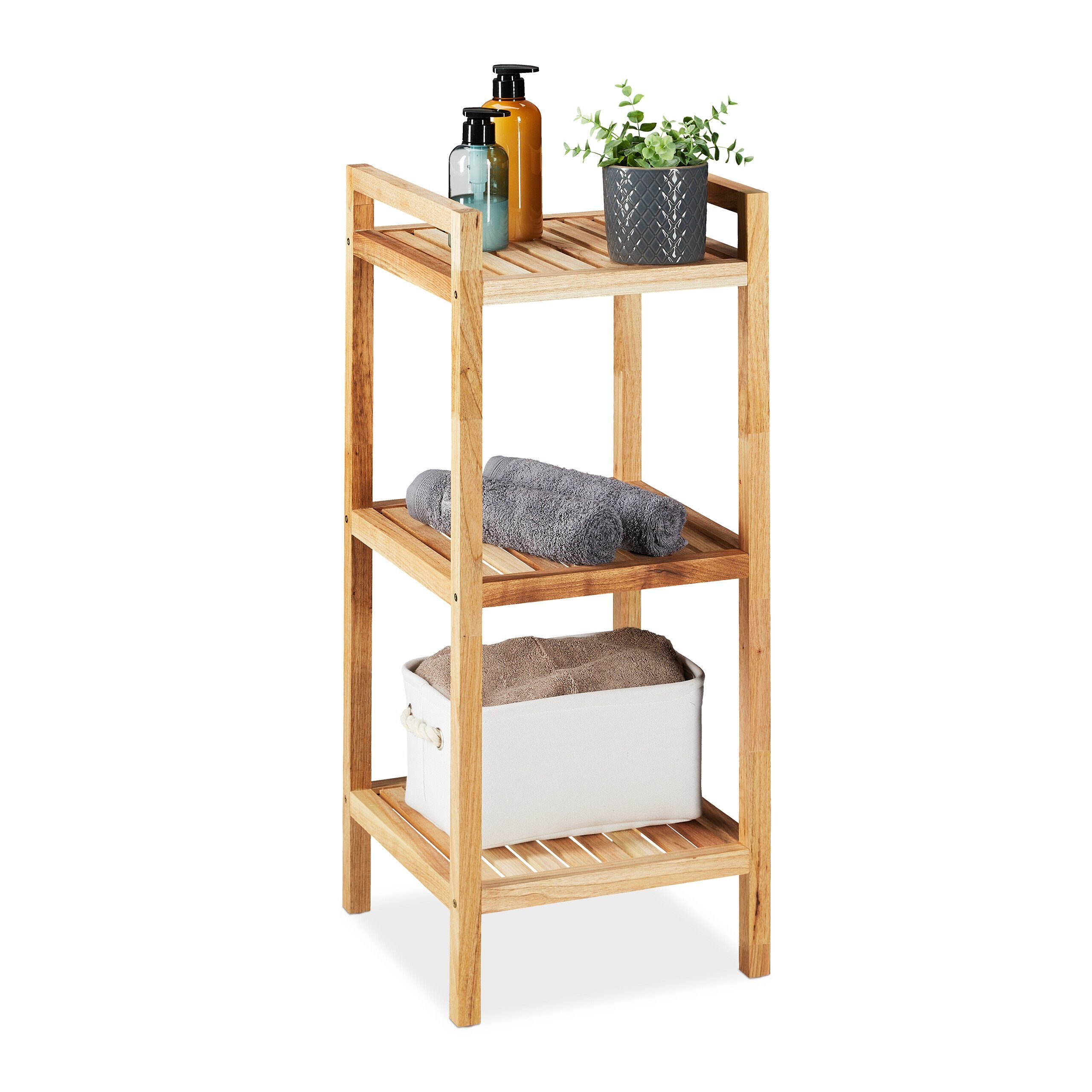 relaxdays Badregal Walnuss 3 Ablage günstig online kaufen