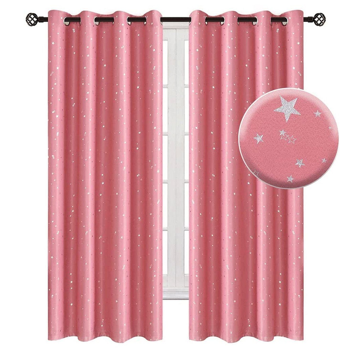 Vorhang Vorhang 2 Stück Sterne, Verdunkelungsvorhänge mit Blickdicht Rosa AUKUU