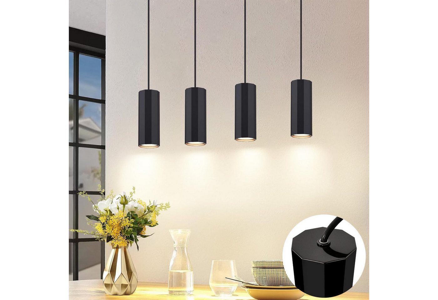 Nettlife Pendelleuchte 1/3/4flammig Schwarz Hängelampe GU10 Esstisch Wohnzimmer modern, ohne Leuchtmittel, für Esszimmer Küche Flur Wohnzimmer Schlafzimmer