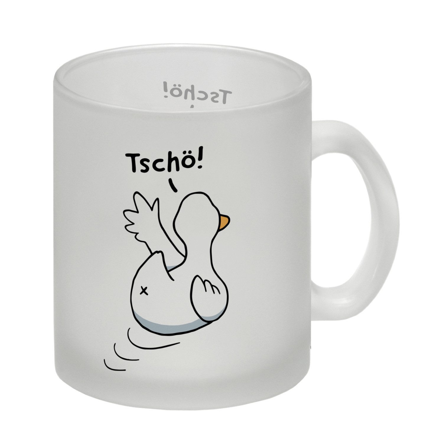 speecheese Tasse Ente winkt zum Abschied Glas Tasse mit Spruch Tschö
