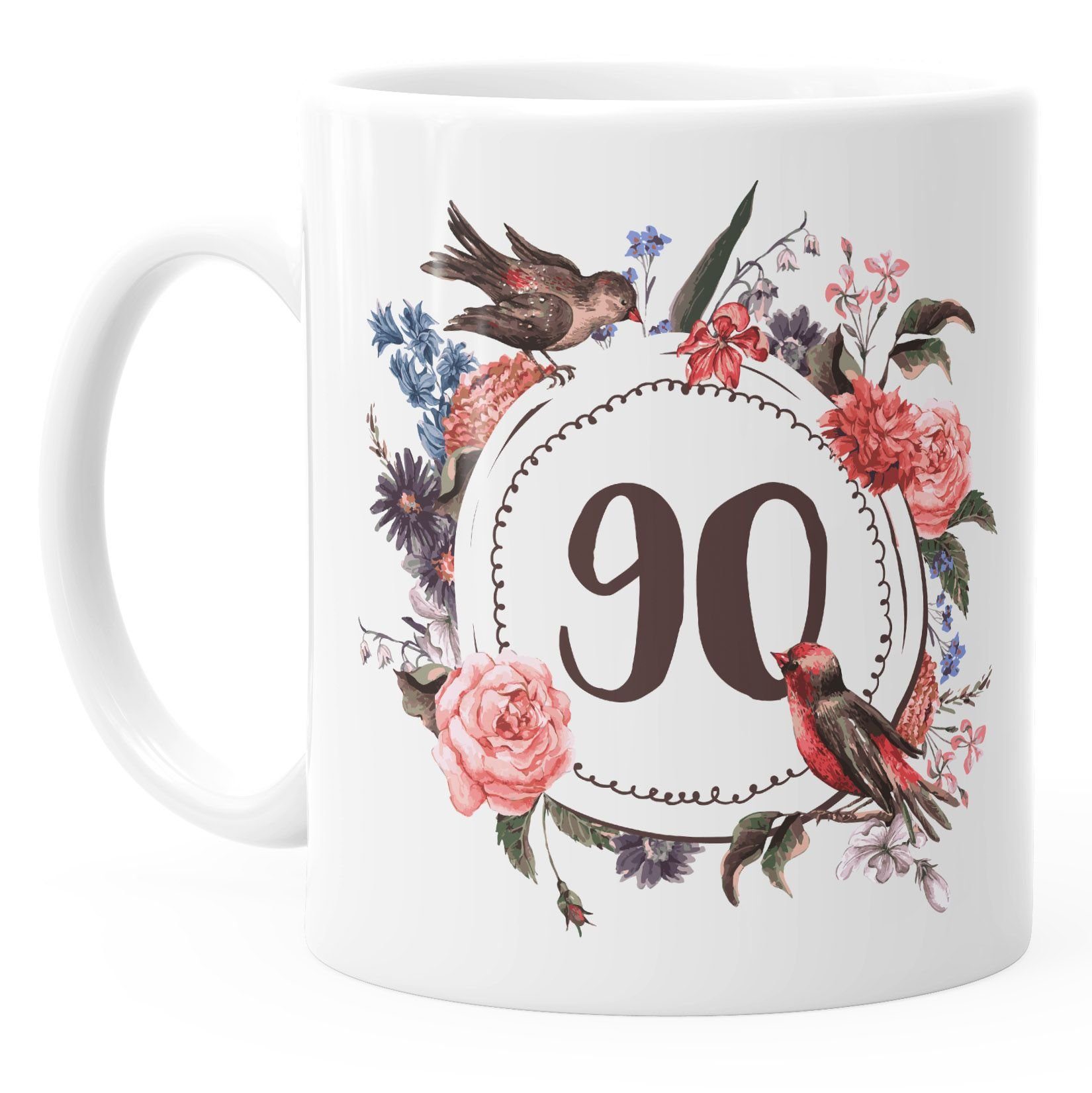 MoonWorks Tasse MoonWorks®, Blumen {[object Blumenkranz Object] Keramik Object]_ausgeschrieben} Geburtstags-Tasse Blüten [object weiß 90 Kaffee-Tasse Geschenk-Tasse