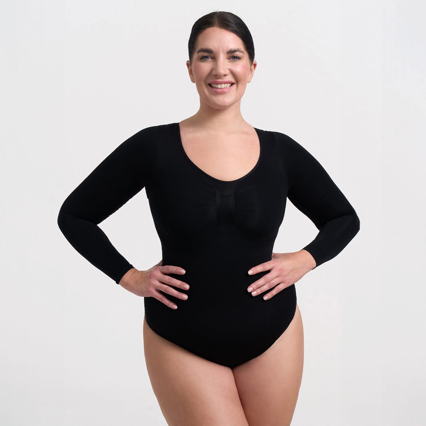 Miederbody Bodysuit Sculpting Shapewear Longsleeve mit Slip-Schwarz-5XL