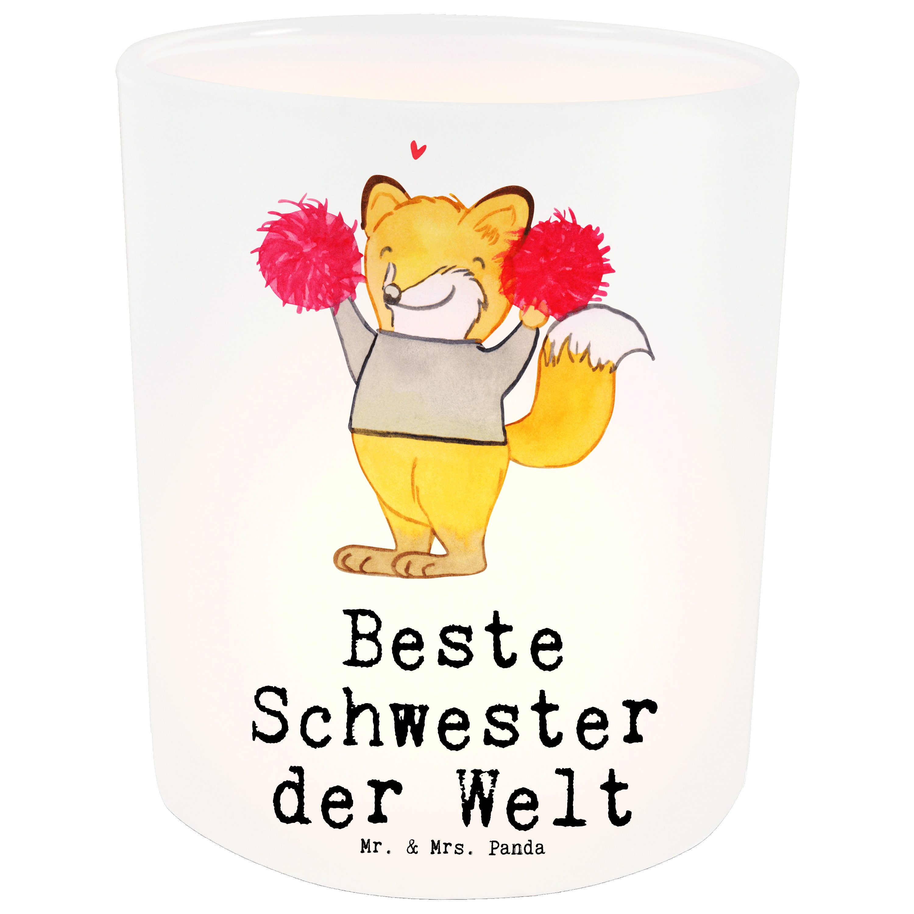 Mr. & Mrs. Panda Windlicht Fuchs Beste Schwester der Welt - Transparent - Geschenk, Danke, Kerze (1 St)