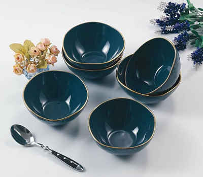 ZELLERFELD Servierschüssel 6-Teilig Schale Servierschüsseln aus Porzellan Schalen-Set Blau - Gold