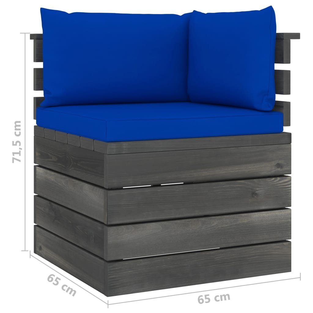 vidaXL Kiefernholz, Garten-Sofagarnitur 7-tlg. (7-tlg) Blau Paletten mit aus Gartenlounge-Set Kissen