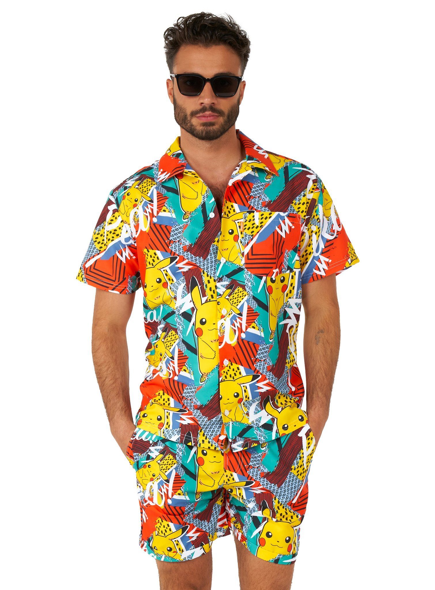 Opposuits Partyanzug Sommer Kombi Pika Pikachu - Strand Kostüm, Ein Outfit wie ein Donnerblitz - Pokémon Hemd und Shorts vom Typ 'Ele