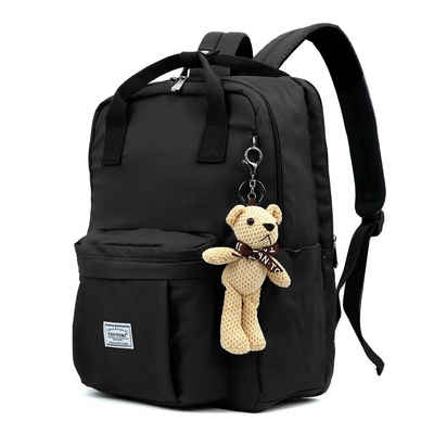 TAN.TOMI Schulrucksack Schulrucksäcke Damen Herren Tagesrucksack mit laptopfach, wasserdichte Mitgeliefert wird ein kleiner Teddybär-Anhänger