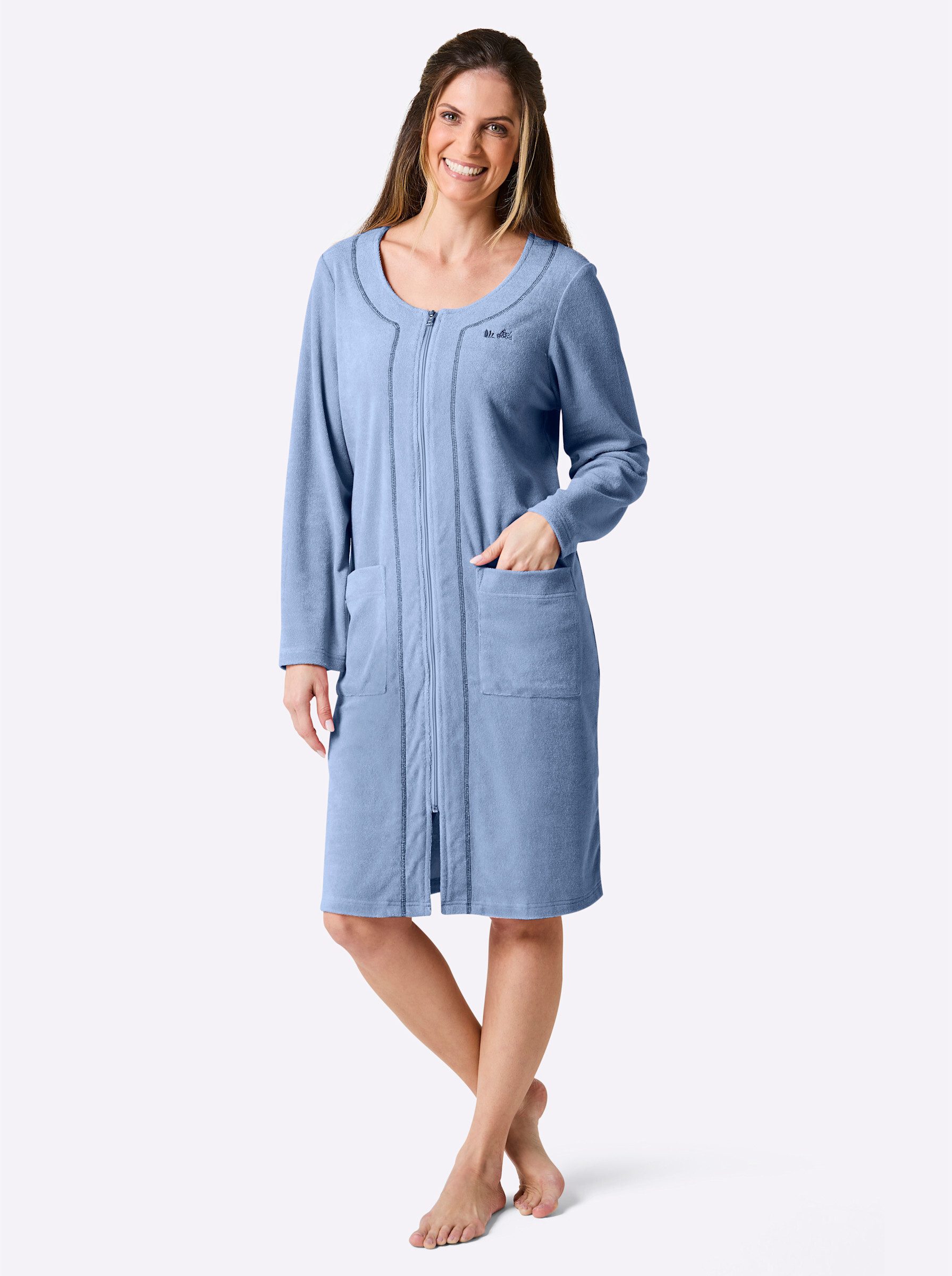 Plantier Damenbademantel Bademantel ., Länge ca. 100 cm, Baumwolle, Reißver günstig online kaufen