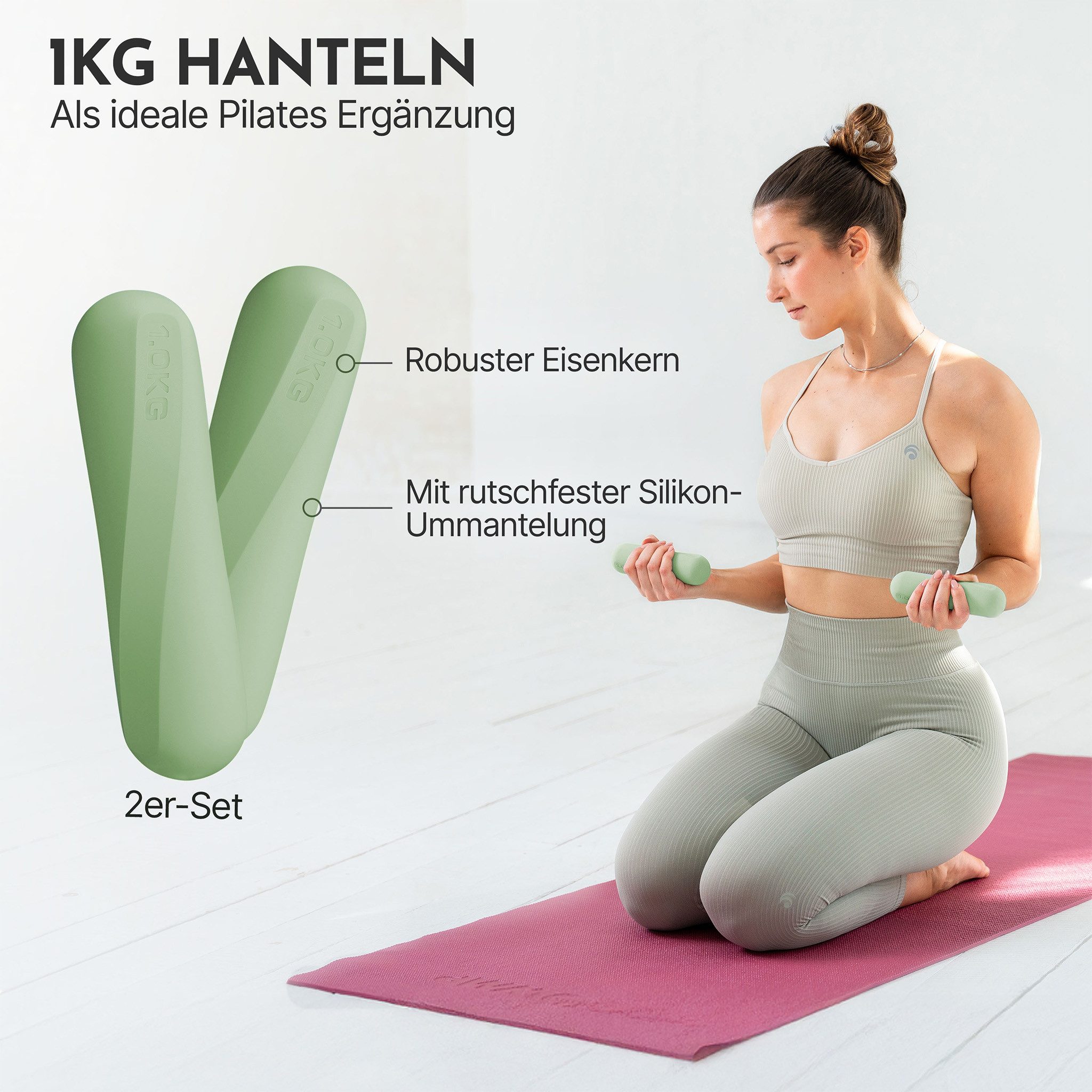 NEOLYMP Hantel-Set Pilates Hanteln 1 kg – rutschfestes Silikon Hantelset – 2er Set, (Kleine Hanteln für Frauen – Dumbbell Set für dein Home Pilates Set), Kurzhanteln 2er Set für Pilates, Yoga & Home Workout – kleine Hanteln