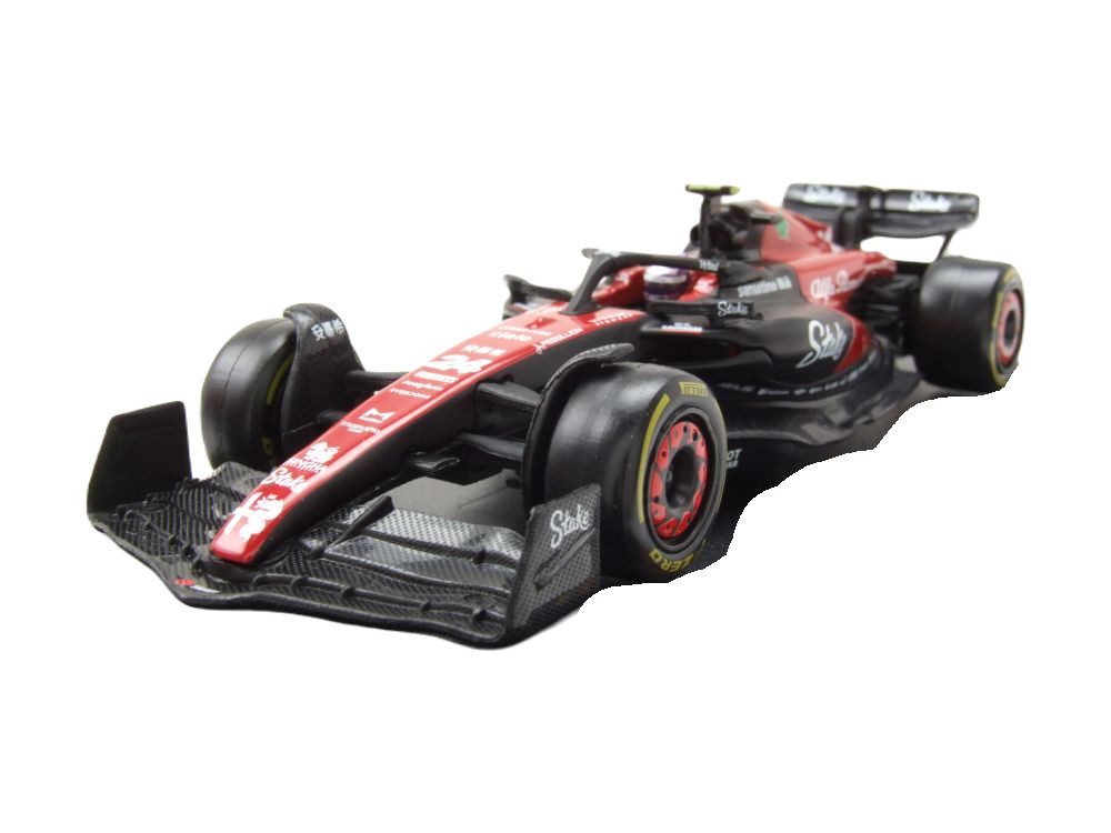 Bburago Modellauto Alfa Romeo C43 Formel 1 2023 #24 Zhou mit Figur, Maßstab 1:43