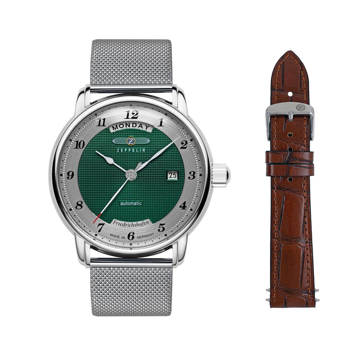 ZEPPELIN Automatikuhr Friedrichshafen 8562M-2_SET, (Set, 2-tlg., mit Wechselarmband), Armbanduhr, Herrenuhr, Made in Germany, Mechanische Uhr