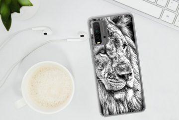 MuchoWow Handyhülle Porträt - Löwe - Schwarz und weiß, Phone Case, Handyhülle Xiaomi Redmi 9T, Silikon, Schutzhülle