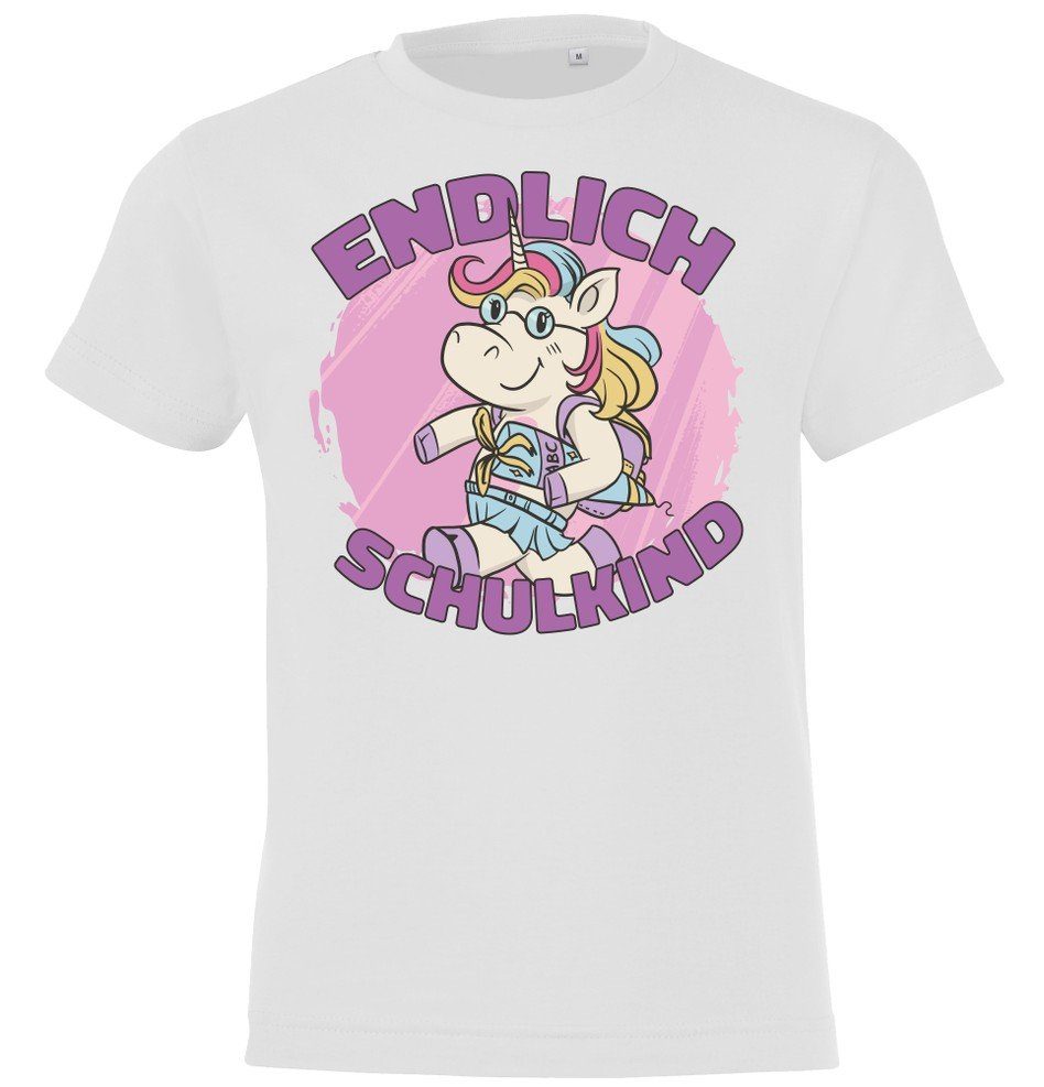 Youth Designz T-Shirt Endlich Schulkind Kinder Shirt mit süßem Einhorn Motiv Weiss