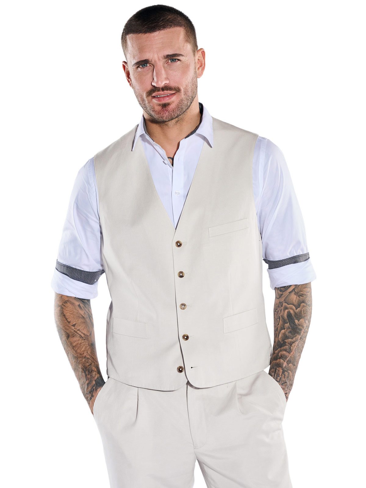 emilio adani Anzugweste Herren Anzugweste aus Leinenmischqualität, Naturweiss