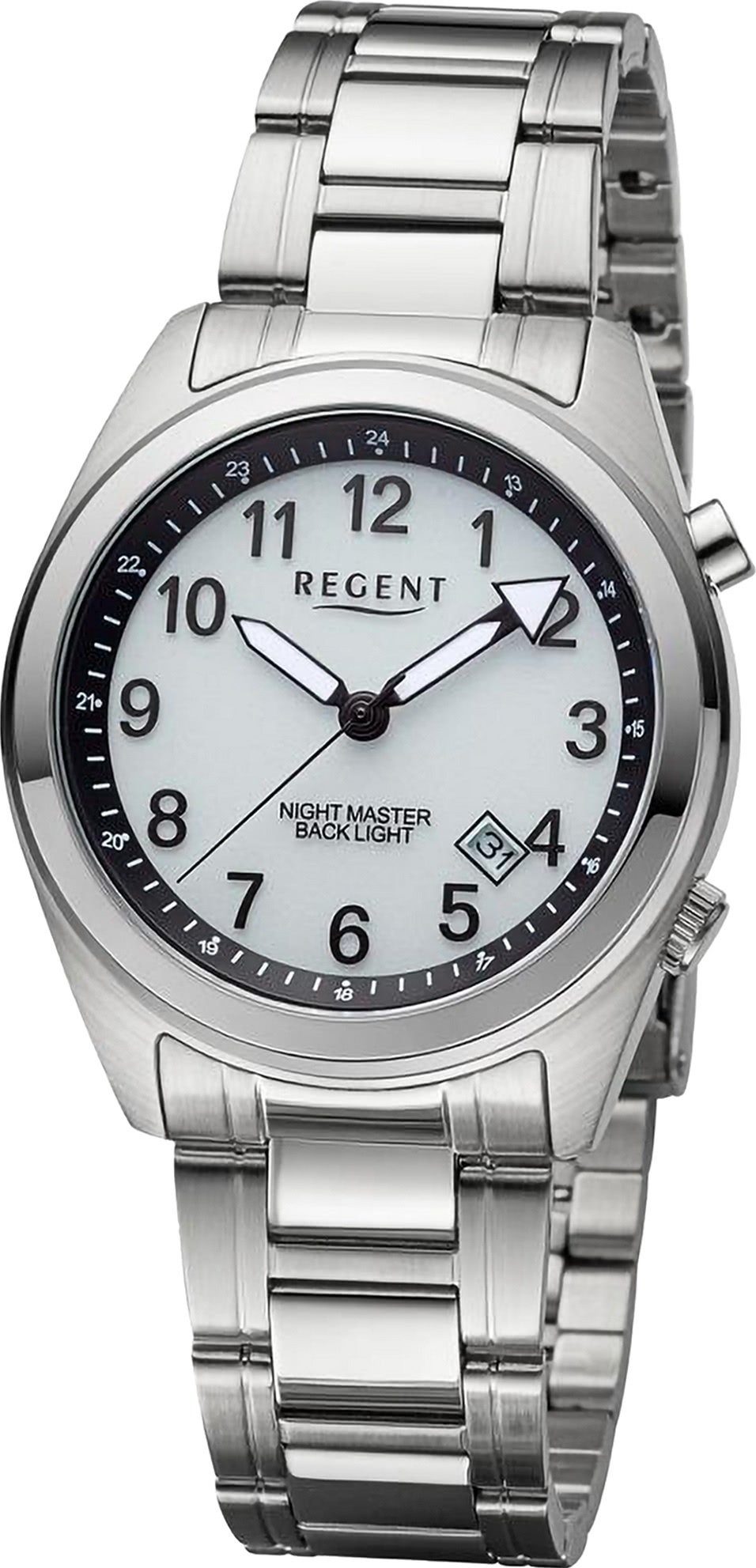 Regent Quarzuhr Regent Herren Armbanduhr Analog, Herren Armbanduhr rund,  extra groß (ca. 37,6mm), Metallarmband