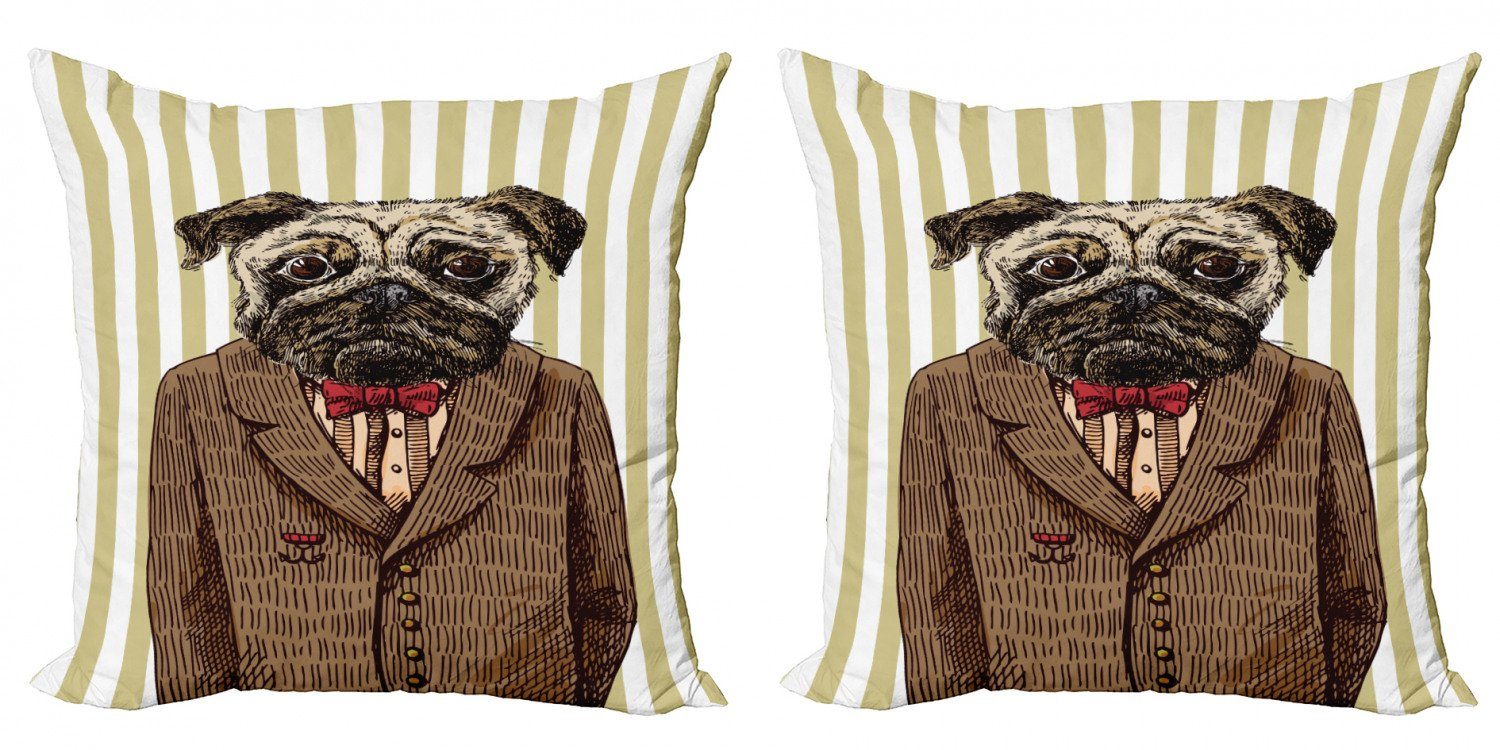 Kissenbezüge Modern Accent Doppelseitiger Digitaldruck, Abakuhaus (2 Stück), Mops Smart gekleidet Hund Anzug