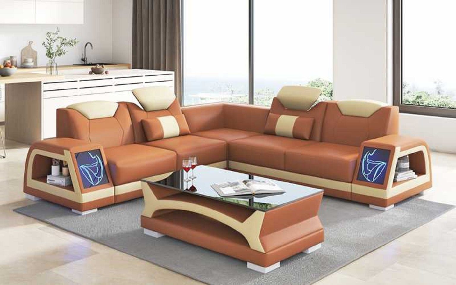 JVmoebel Ecksofa Form Sofa 3 Design Couch Couchen, in L Luxus Made Ecksofa Braun Europe Teile, Modern Kunstleder