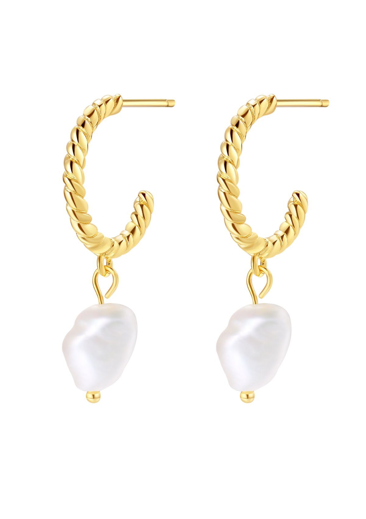 Hey Happiness Paar Creolen Silber 925 Damen Perle gedreht, 18K Vergoldet, Silber Perle Ohrringe hängend, Brautschmuck