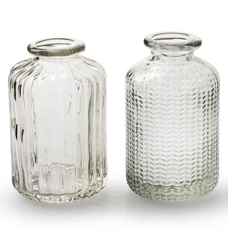 Annastore Dekovase 12 x kleine Vasen aus Glas Vintage - Blumenvasen (Tischvasen, Glasvasen, Dekoflaschen), H 10 cm - Ø 6 cm, Glasflaschen, Glasfläschchen, Deko-Flaschen