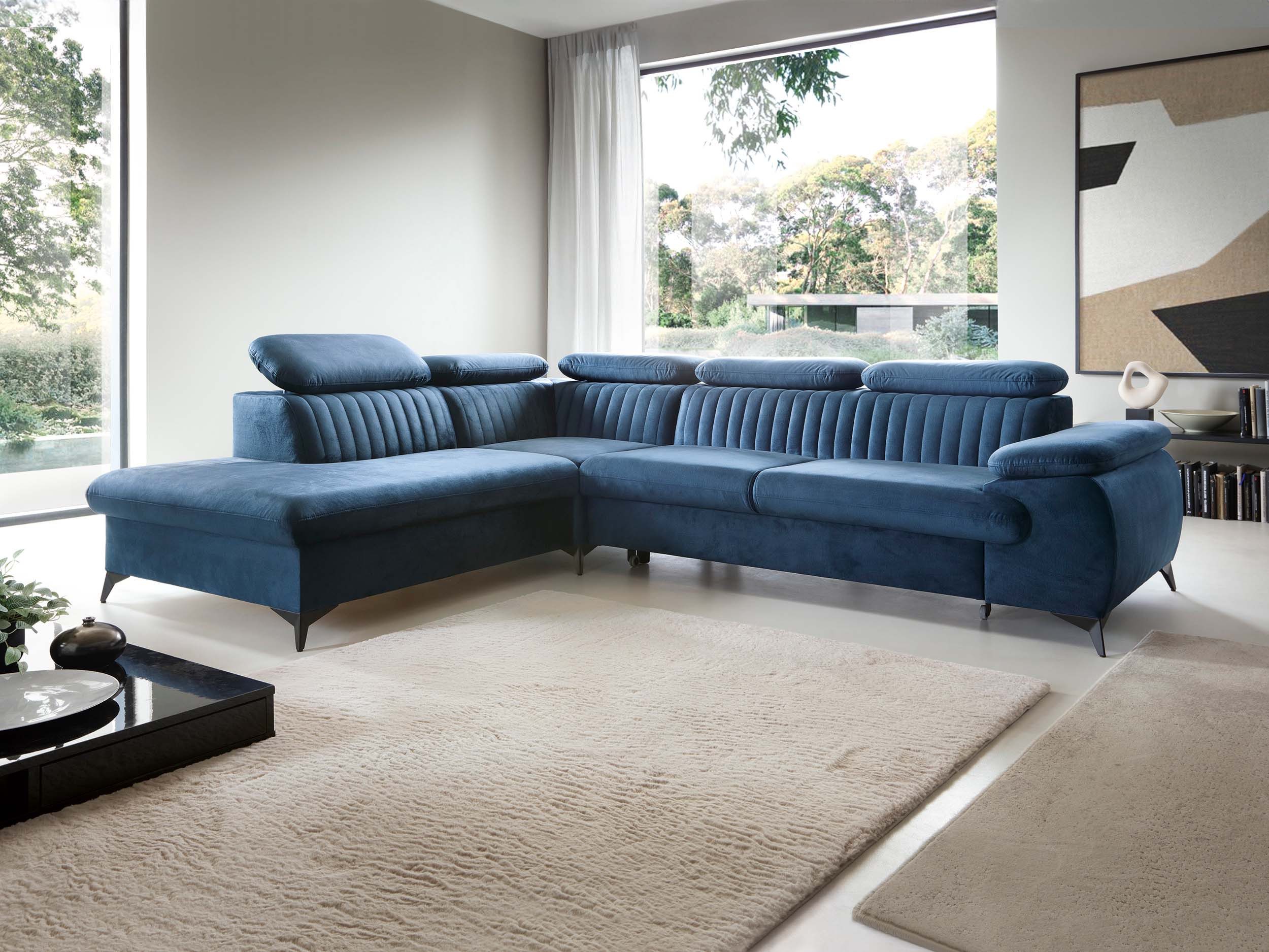 Goldstoff Ecksofa mit Schlaffunktion und Bettkasten, Federkern Schlafsofa