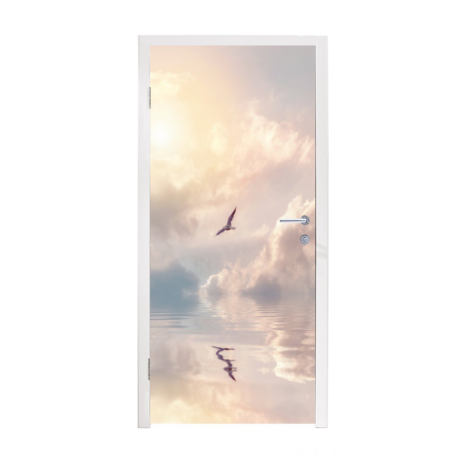 MuchoWow Türtapete Vogel - Meer - Sonne, Matt, bedruckt, (1 St), Selbstklebende Tapete, Folie für Möbel, 75x205 cm
