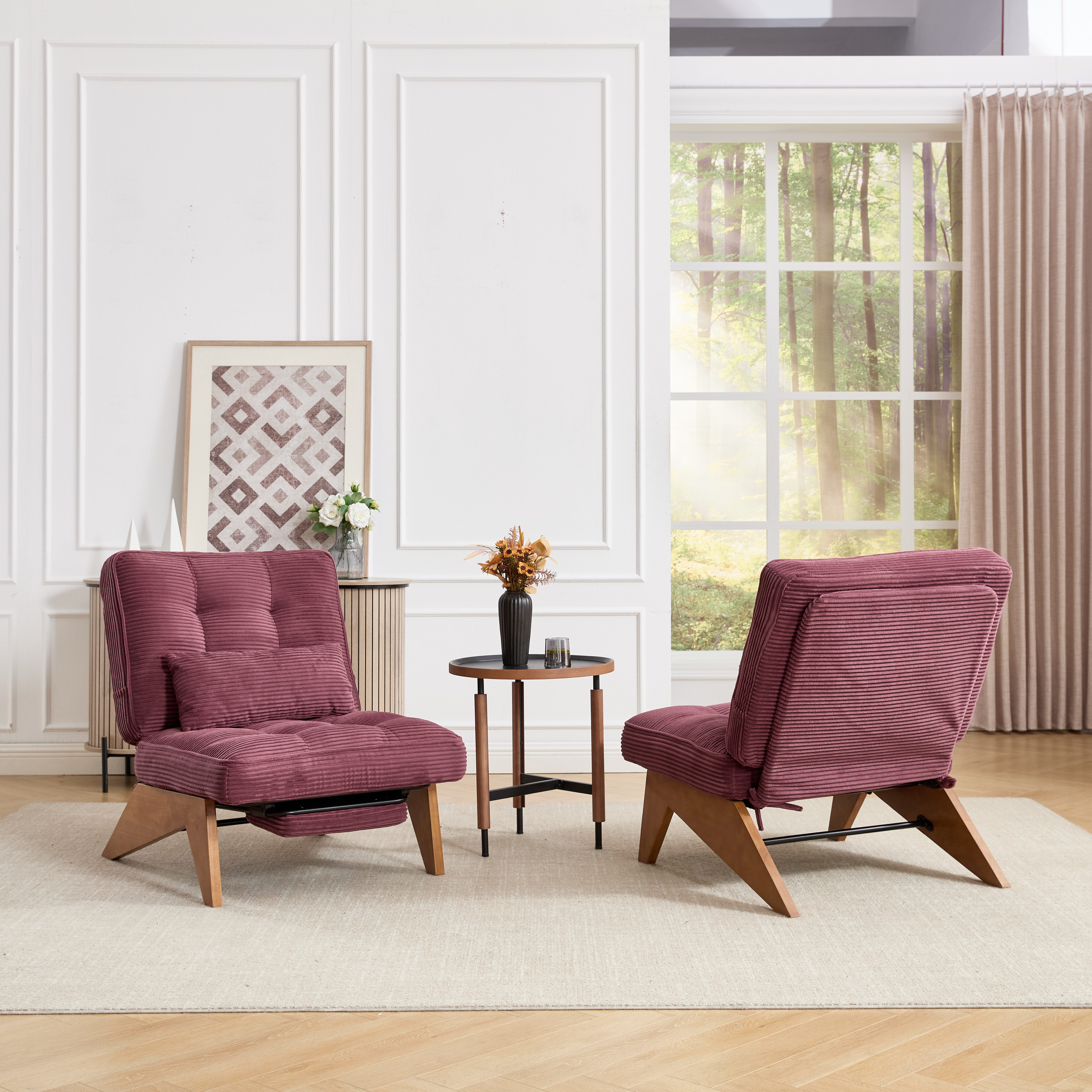 REDOM Loungesessel Verstellbarer Polsterstuhl (Relaxsessel mit Lendenkissen & Holzbeinen, atmungsaktives Kordpolster)