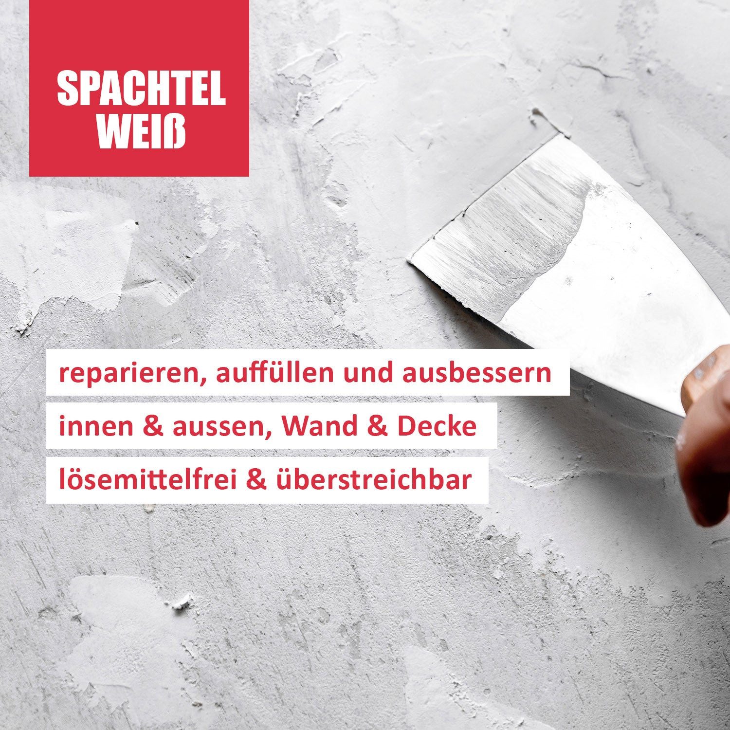 DICHTON Spachtelmasse D.60W Feinspachtel weiß in der Tube inkl. Japanspachtel, 300g zum reparieren & ausbessern inkl. Japanspachtel