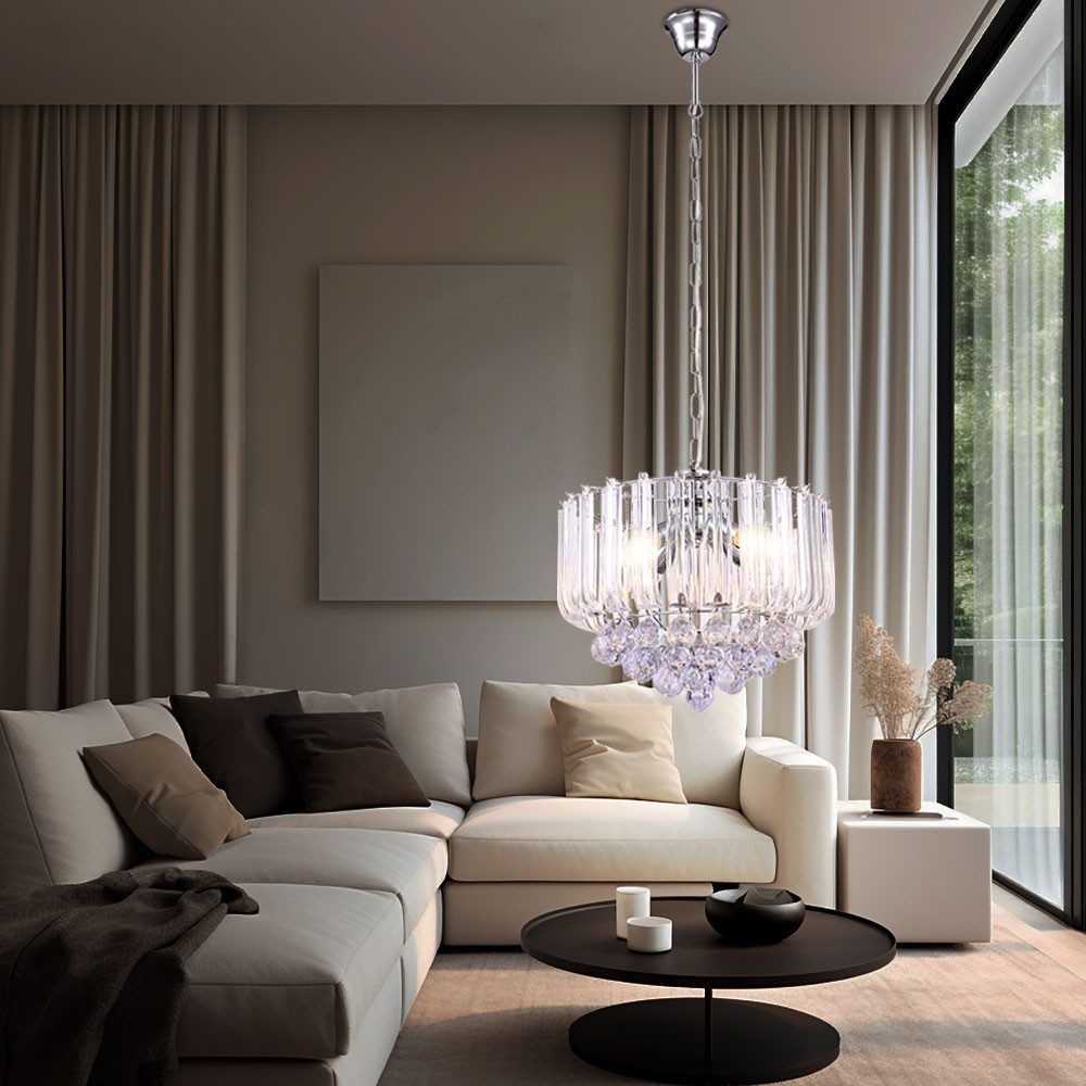 GLOBO LIGHTING Kronleuchter, Leuchtmittel nicht inklusive, Kristall Hänge Leuchte Chrom Pendel Luster Decken Lampe Wohn Zimmer