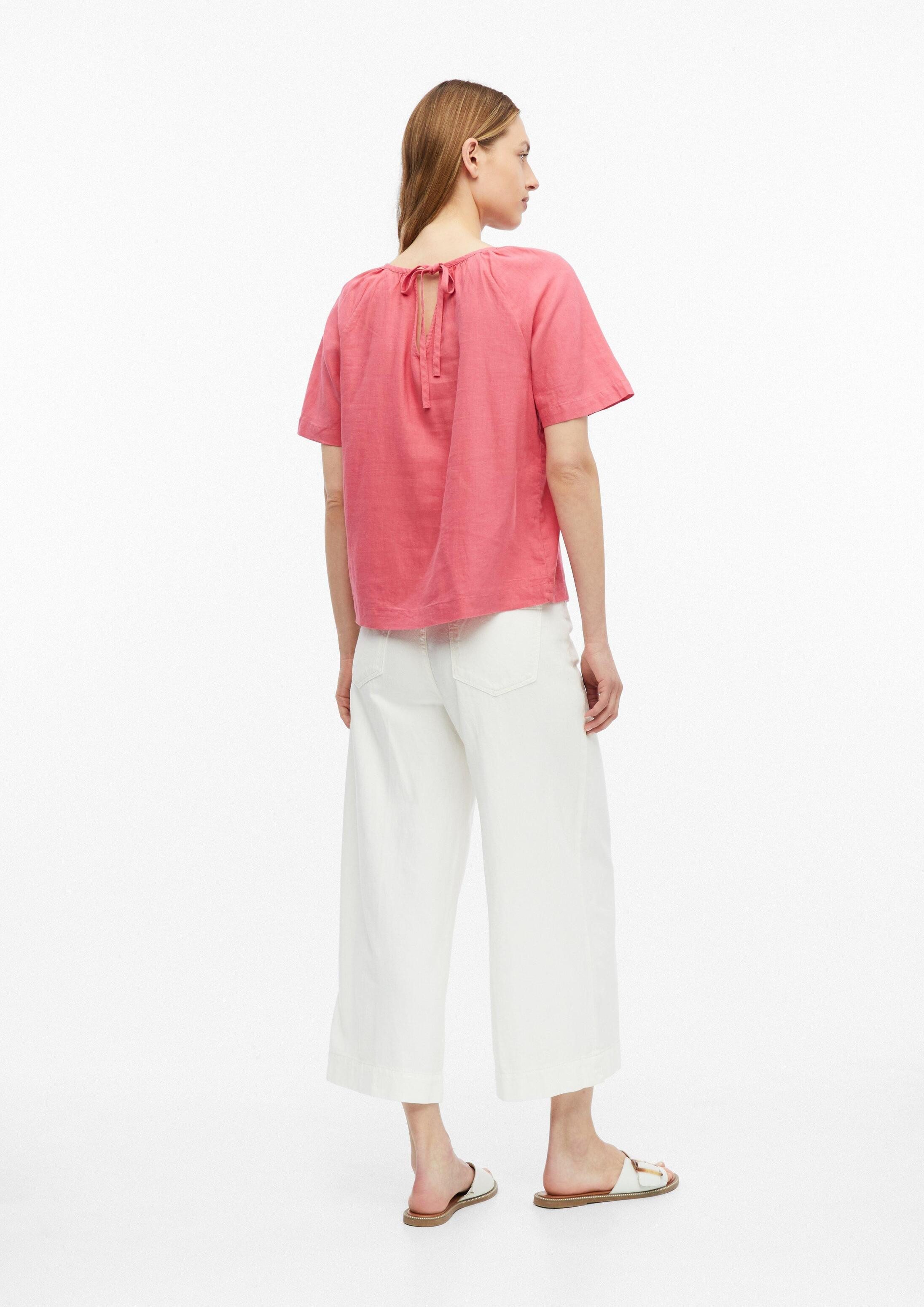 s.Oliver Kurzarmbluse Bluse Leinenmixbluse mit Schleifendetail am Rücken