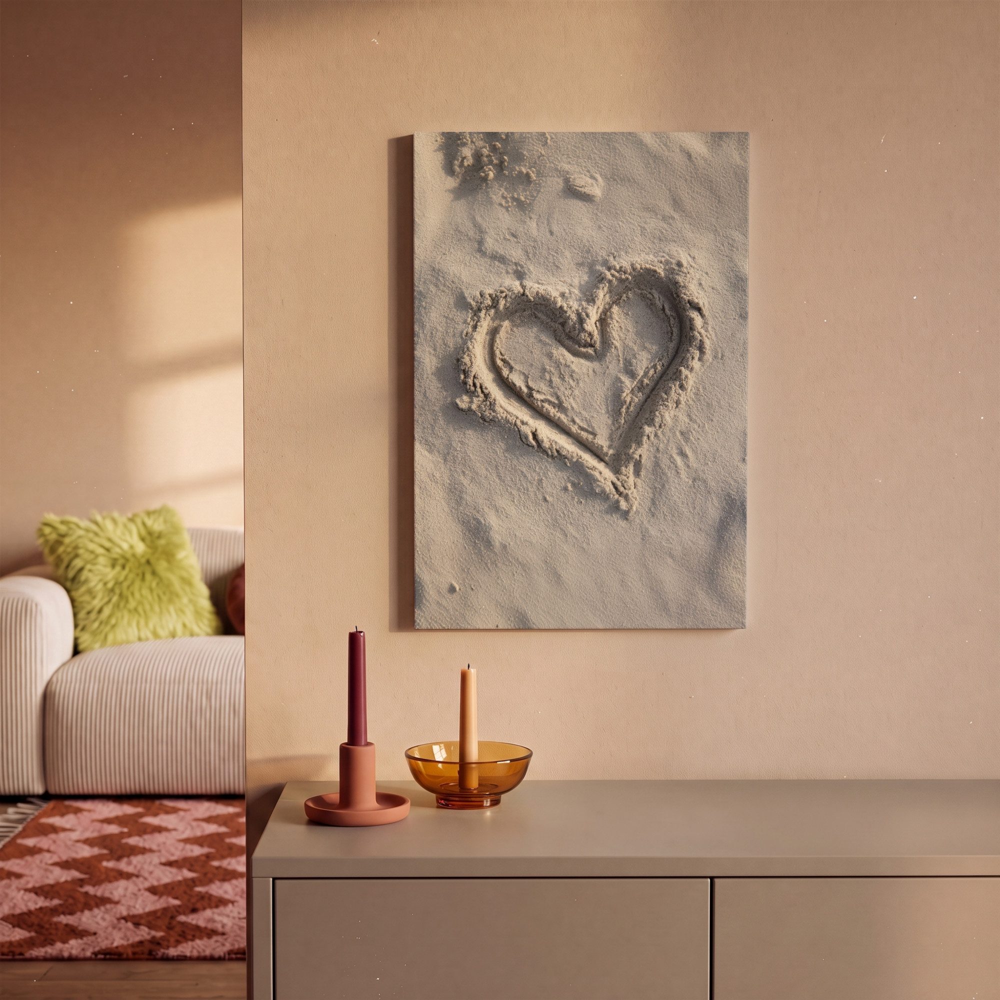 OneMillionCanvasses® Leinwandbild Herzform - Signiert - Beige - Sand, Fotodruck (1 St), Wandbild, Deko Schlafzimmer Wohnzimmer Flur 20x20 cm – Bild 2 von 5