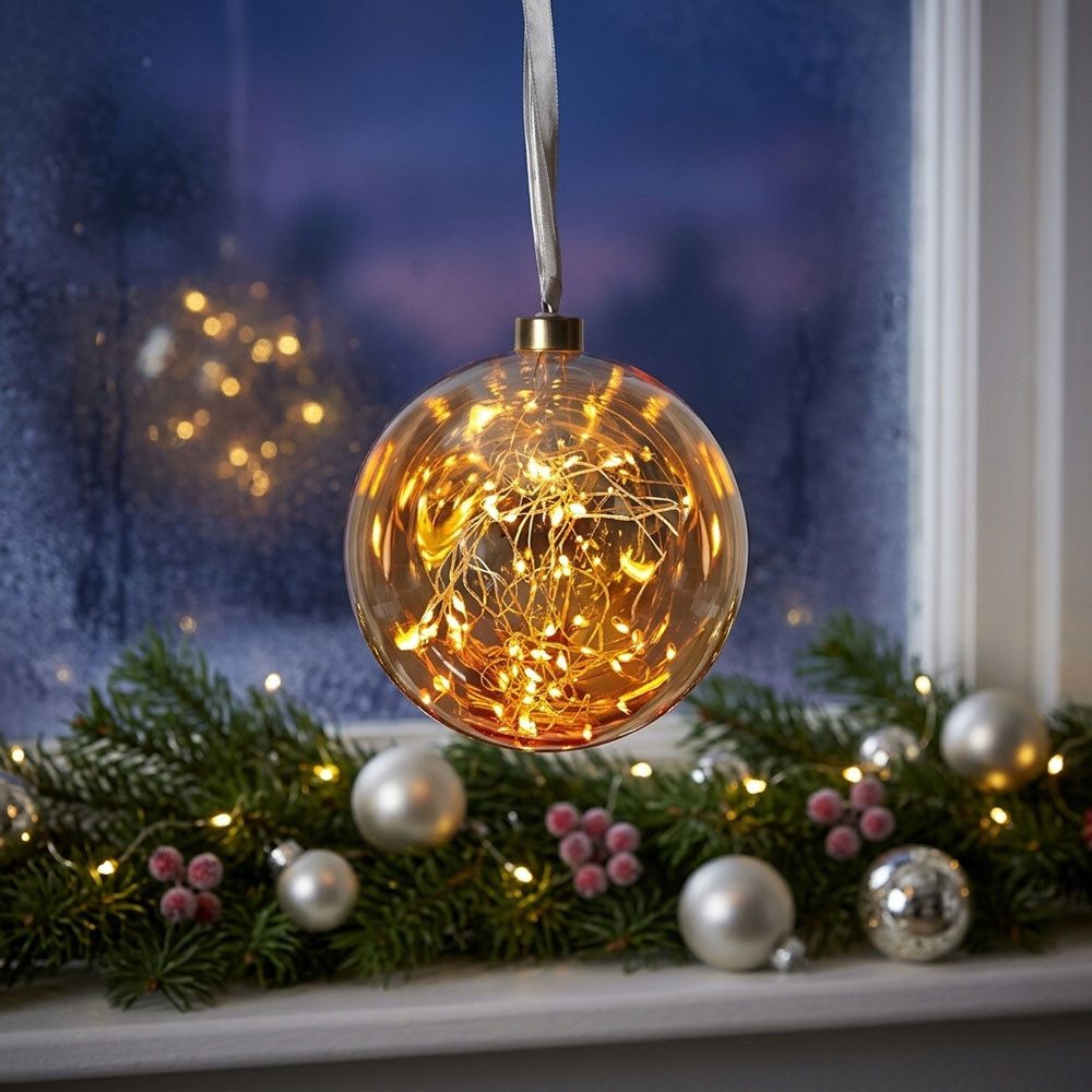 EGLO LED Dekolicht, LED-Leuchtmittel fest verbaut, Warmweiß, LED Fensterdekoration Weihnachtsbeleuchtung Schalter Glas D 15 cm