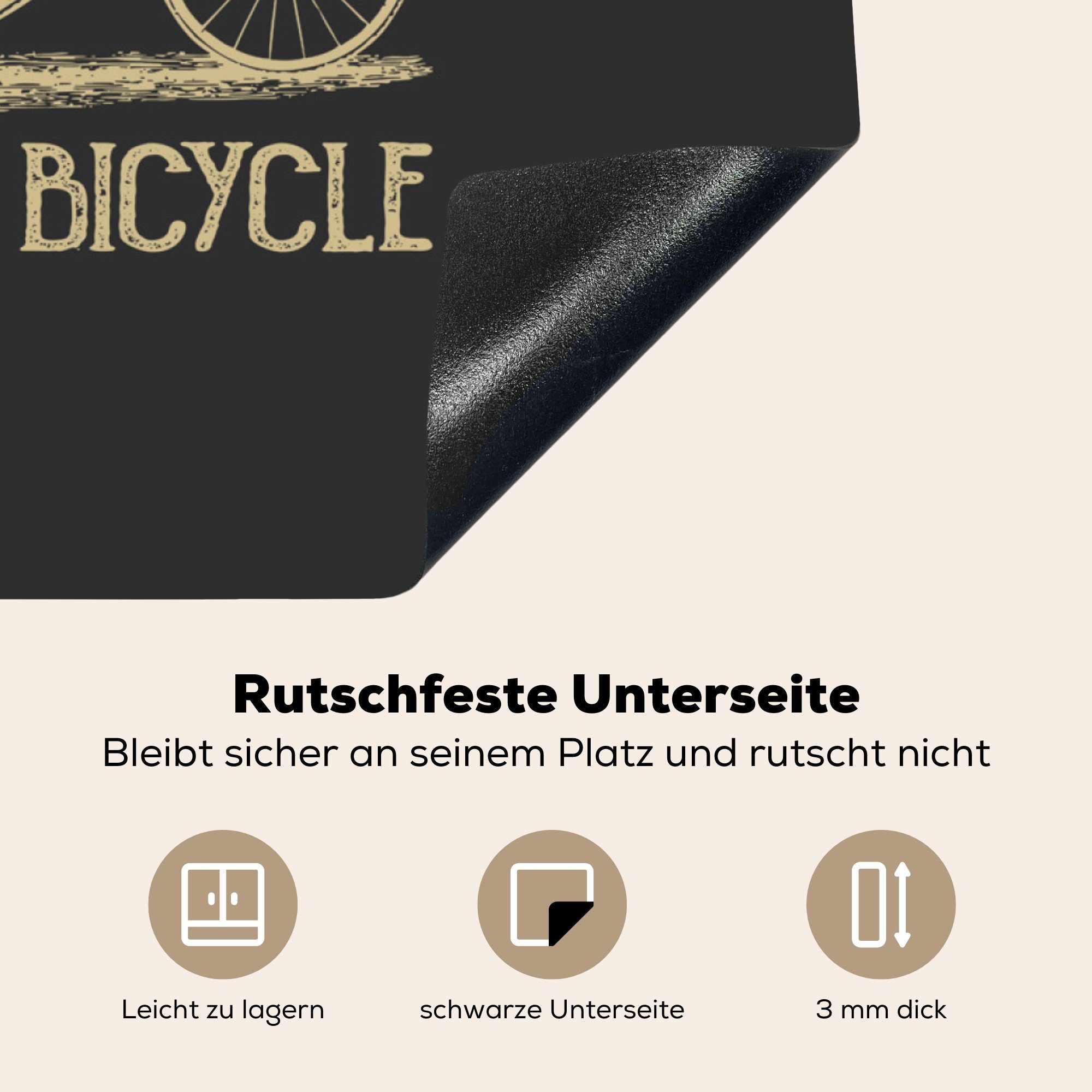 cm, küche (1 Vinyl, - für 78x78 Arbeitsplatte MuchoWow - tlg), Laufräder Herdblende-/Abdeckplatte Ceranfeldabdeckung, Vintage, Fahrrad