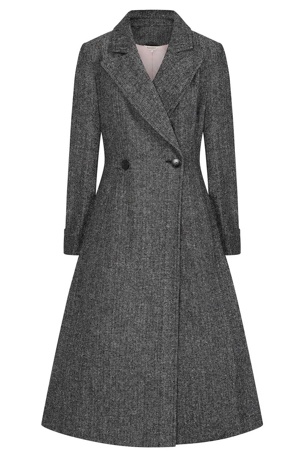 Banned Langmantel Abigail Vintage Herringbone Fischgrätmuster günstig online kaufen