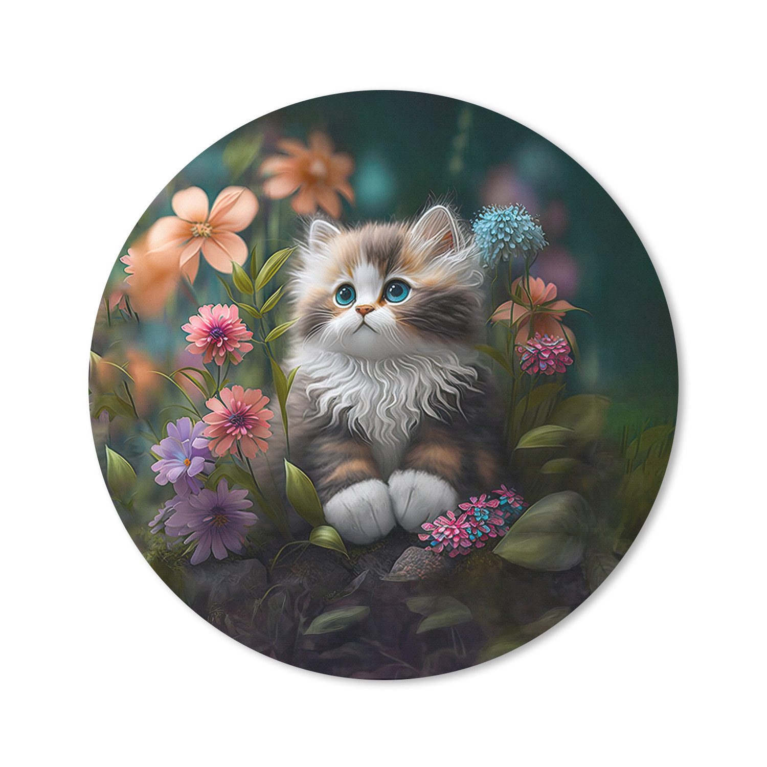 Mauspad Kätzchen - Illustration - Blumen - Natur - Katze