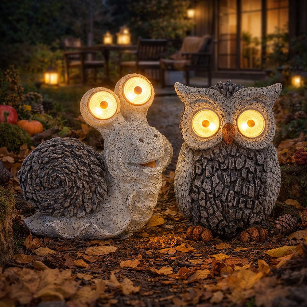 GLOBO LIGHTING LED Dekofigur, LED-Leuchtmittel fest verbaut, Solar Gartenskulptur für Außen Gartendeko Schnecke Eule