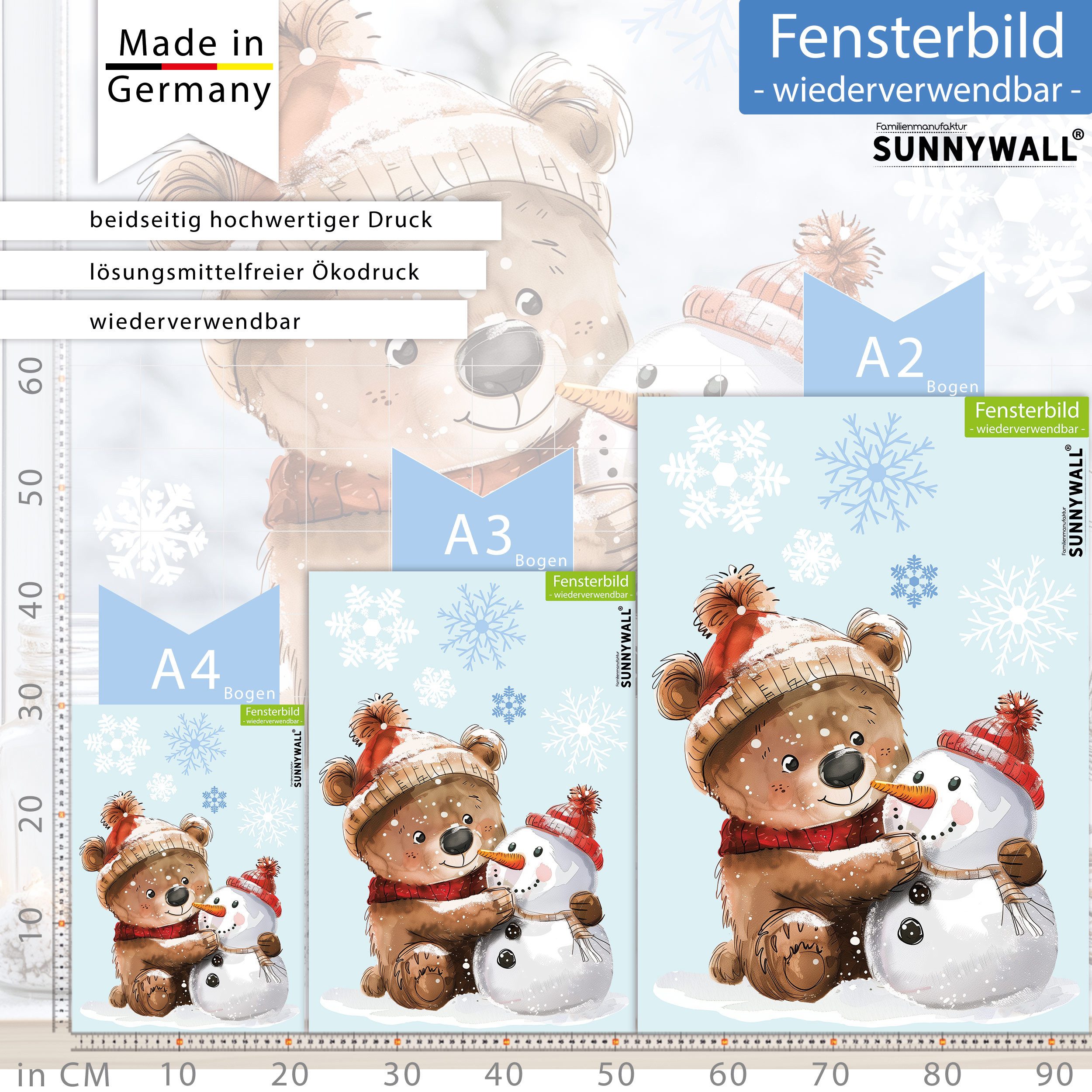 Sunnywall Fensterdekoration Kinderzimmer Fensterbild Winter, beidseitigger Druck, statisch haftend – Bild 4 von 5