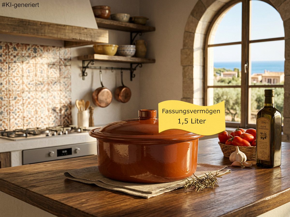 steinwohn Schmortopf Ton-Cocotte mit Deckel - Glasierter Schmortopf, Ton, 4 verschiedene Größen - für Ceran, Gas, Ofen & Grill
