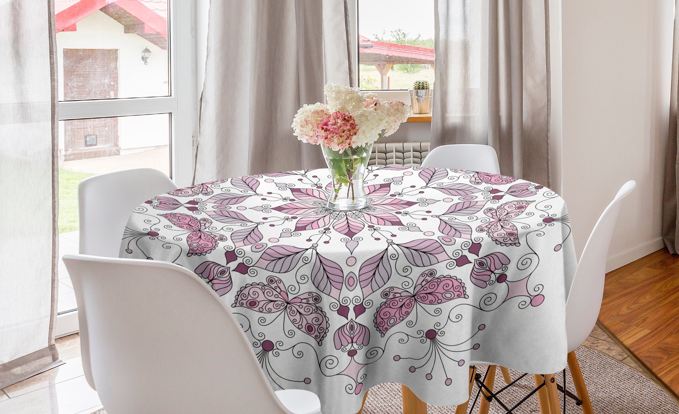 Abakuhaus Tischdecke Kreis Tischdecke Abdeckung für Esszimmer Küche Dekoration, Mandala Pastell Lotus