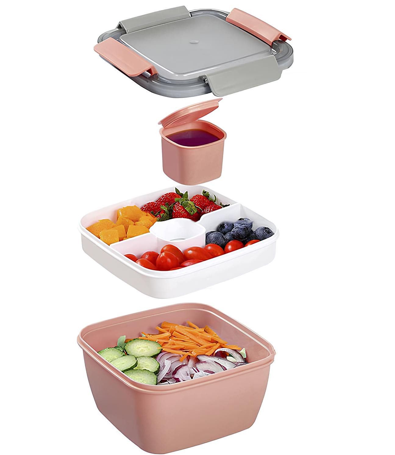 Caterize Salatschüssel mit Dressingbehälter, Auslaufsicher Salatbehälter Bento Box, PP-Kunststoff