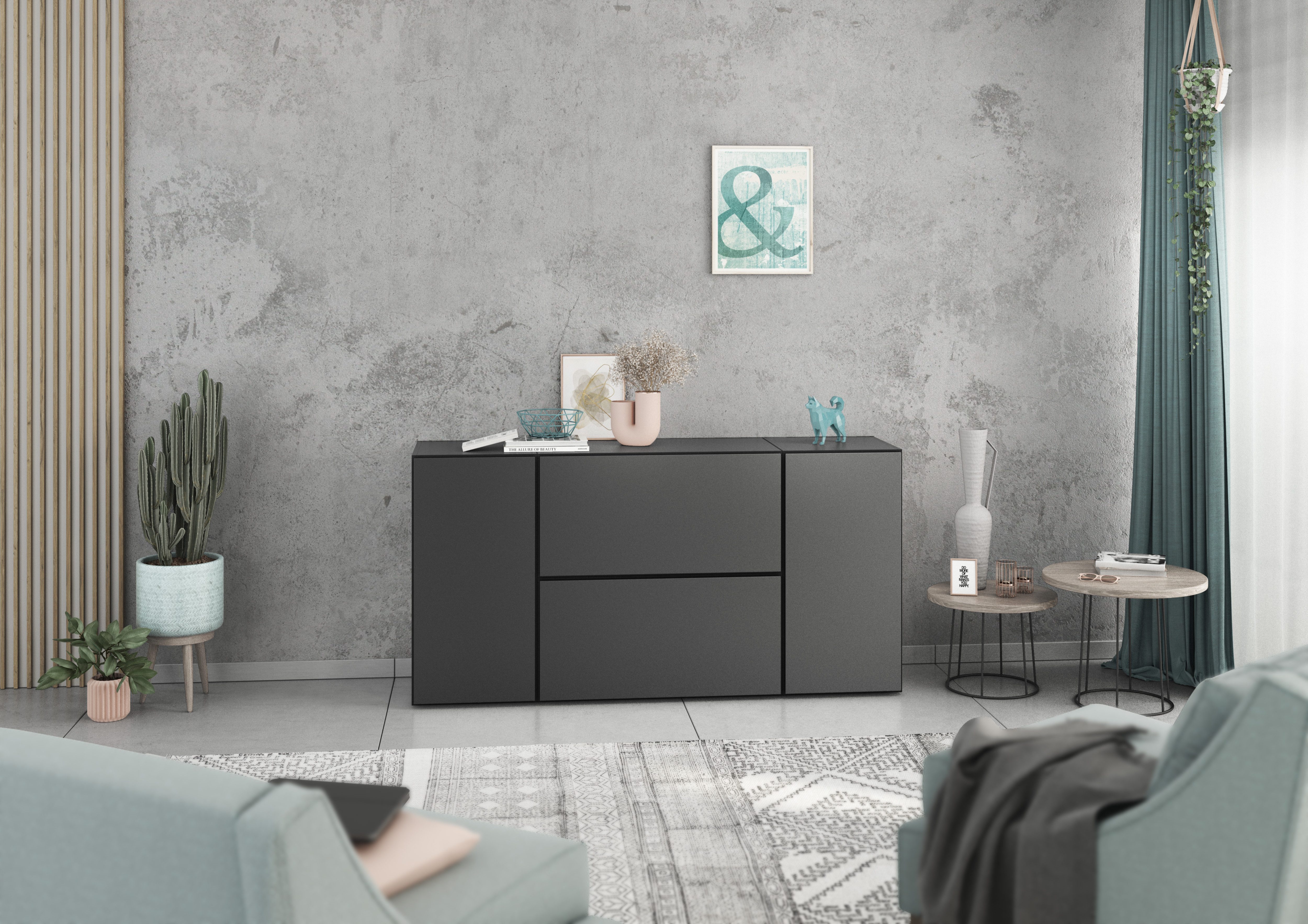BMG Möbel Sideboard Modul+ (Sideboard Set 4 tlg., bestehend aus, 2x Schrank mit Tür, 2x Schrank mit Klappenfunktion), individuell kombinierbar, Sofclose-Funktion, Made in Germany