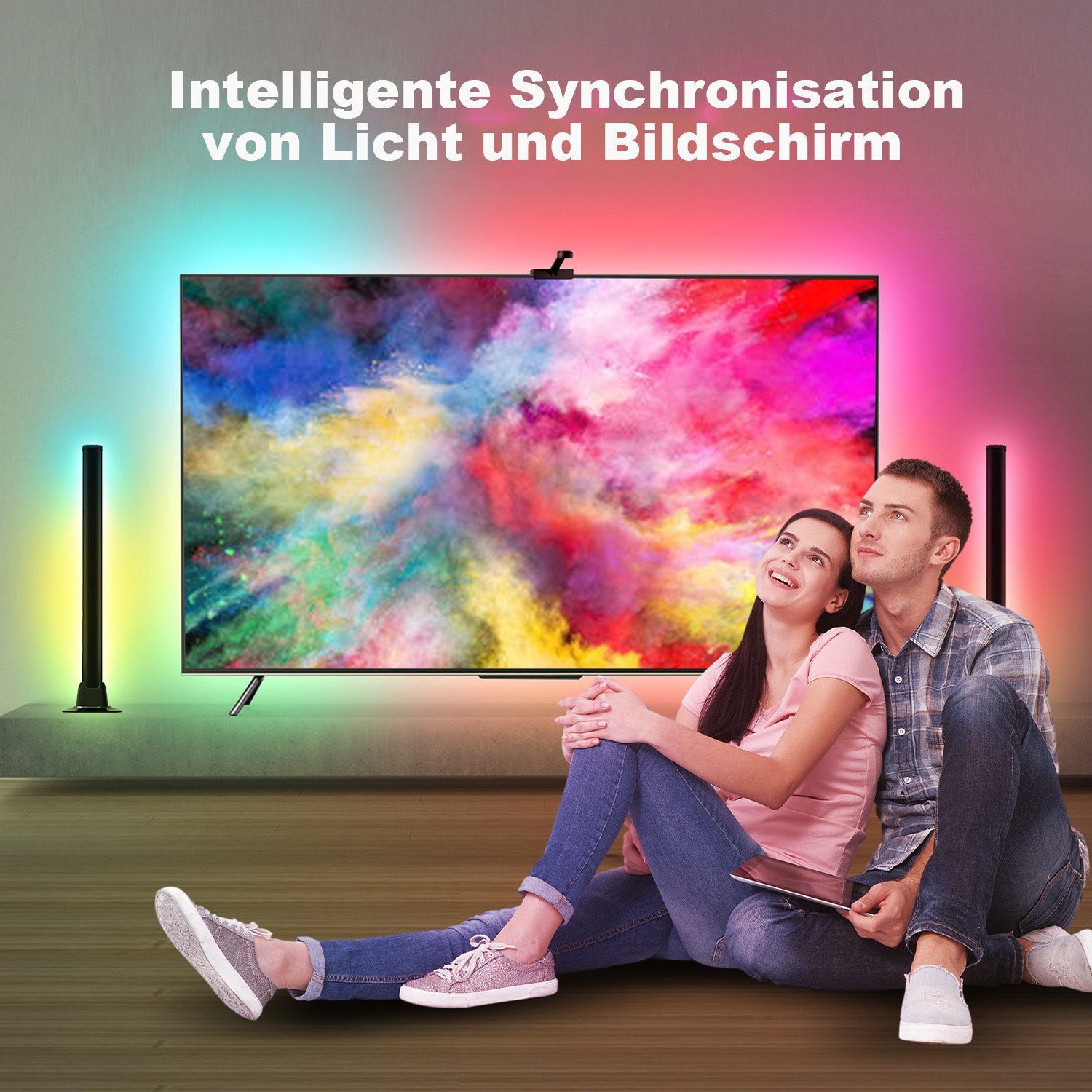 feinlux LED Stripe Stripe LED TV-Hintergrundbeleuchtung, Smart LED-Lightbar, APP, RGBIC-Effekt, 3.4m