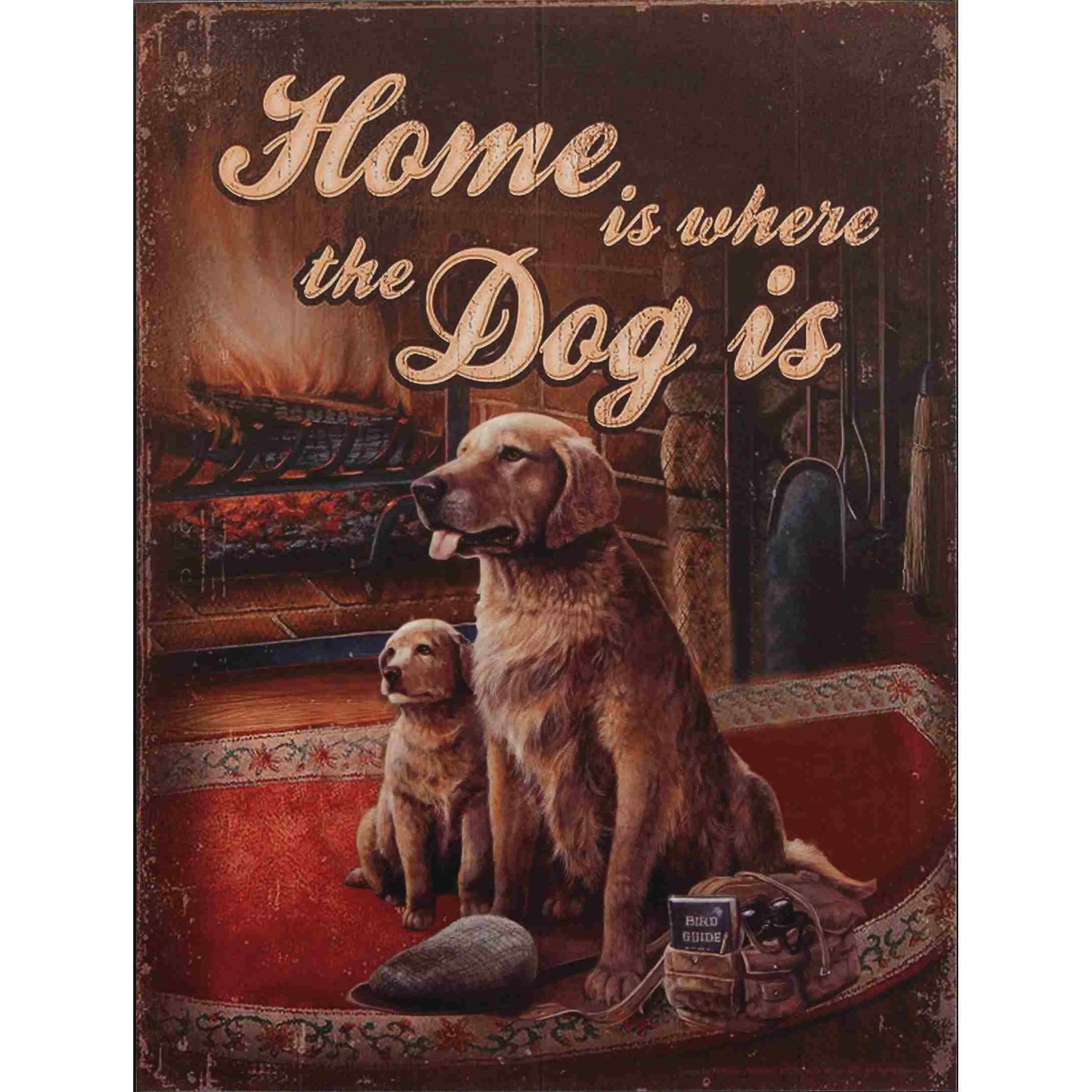 Moritz Metallschild Blechschild Home is where the Dog is, (Einzeln), 25 x 33 cm Vintage Retro Deko Schild Metallschild Wandbild Schild