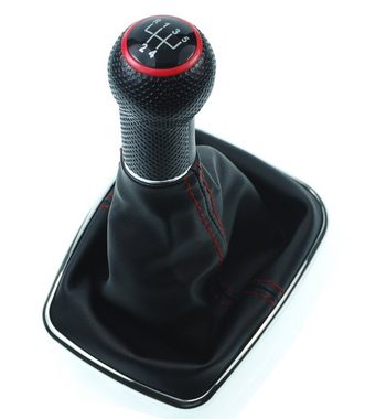 L & P Car Design Schalthebel Schaltsack Rot Schaltknauf Auto f. VW Golf 4 IV Bora Chrom 12 mm (Set, 1 St., Schaltknauf + Schaltsack + Rahmen), Plug&Play Montage