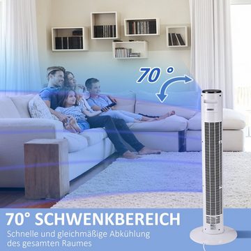 HOMCOM Standventilator Turmventilator 70° oszillierender, Standventilator mit Fernbedienung, für Wohnzimmer, Weiß+Schwarz