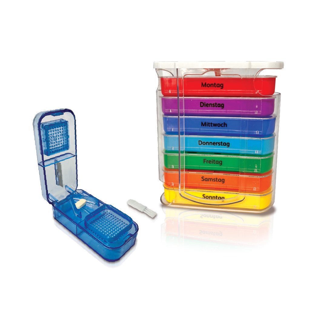 Pillendose Medikamentenbox und Tablettenteiler Set