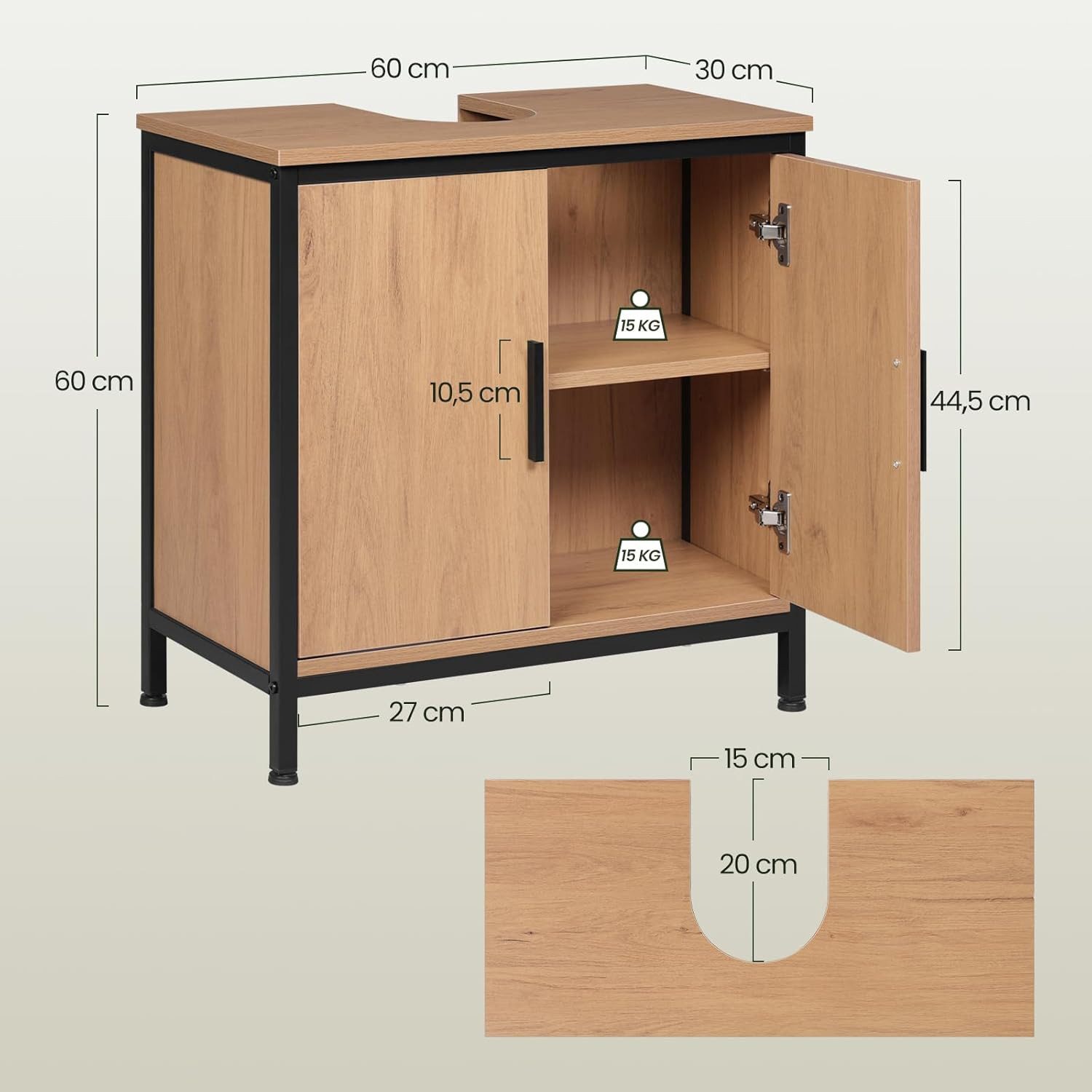 EUGAD Waschbeckenunterschrank (1-St) 60x60x30 cm aus Holzwerkstoff Metall