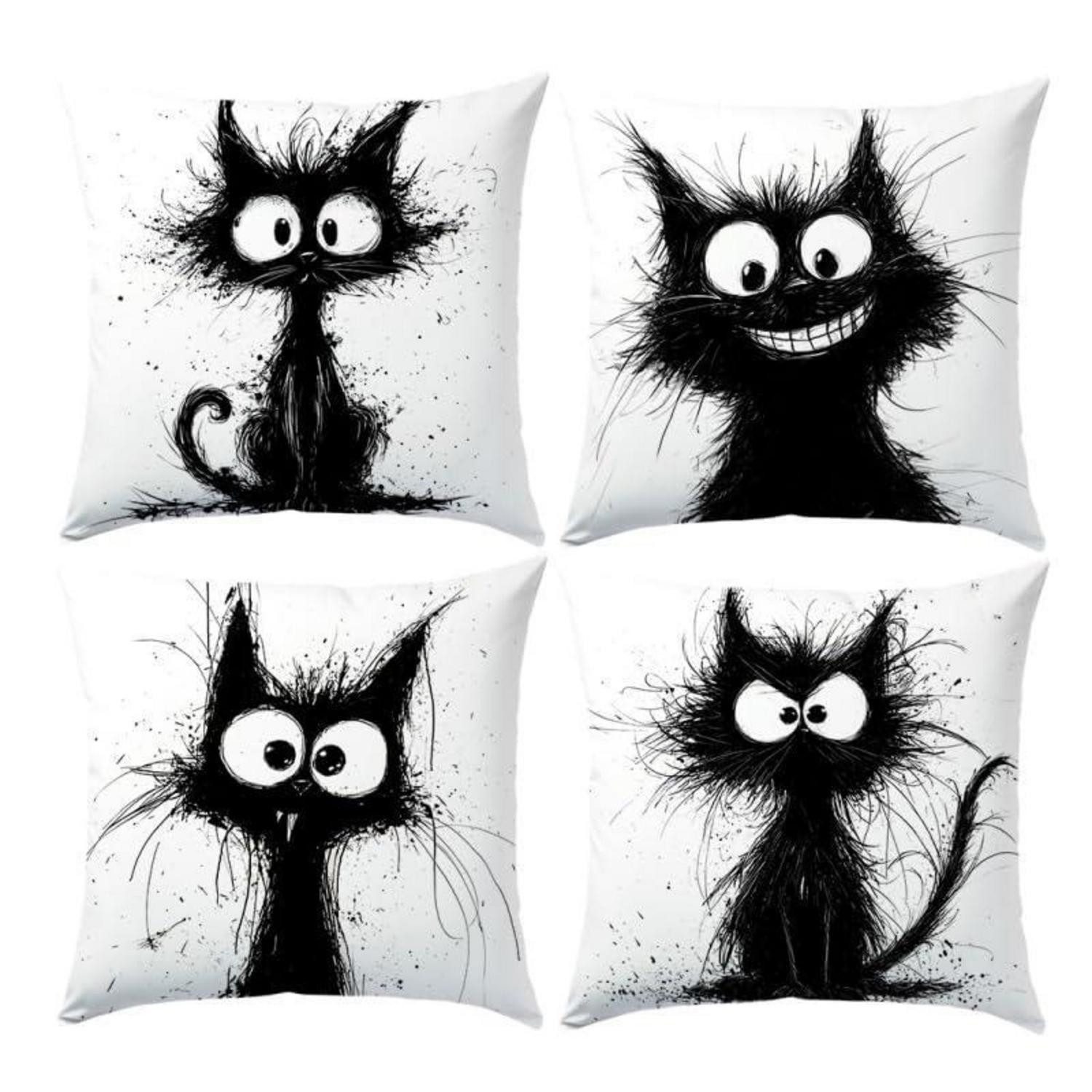 LuxusKollektion Kissenbezüge Kissenbezüge 4er Set Schwarze Katze 45x45cm, (4 Stück)