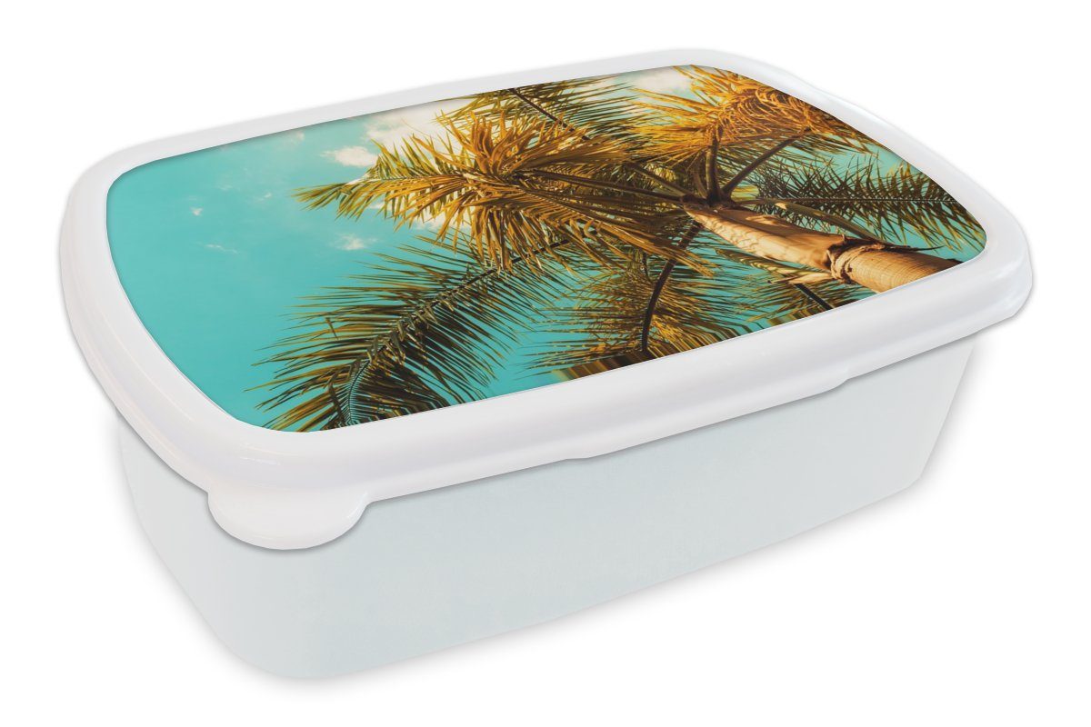 MuchoWow Lunchbox Palme - Sommer - Tropisch, Kunststoff, (2-tlg), Brotbox für Kinder und Erwachsene, Brotdose, für Jungs und Mädchen weiß