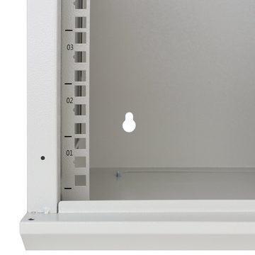 HMF Serverschrank 10 Zoll, 6-12 HE, 6 HE, Netzwerkschrank, voll montiert, 31,2 x 30 x 35 cm, Lichtgrau