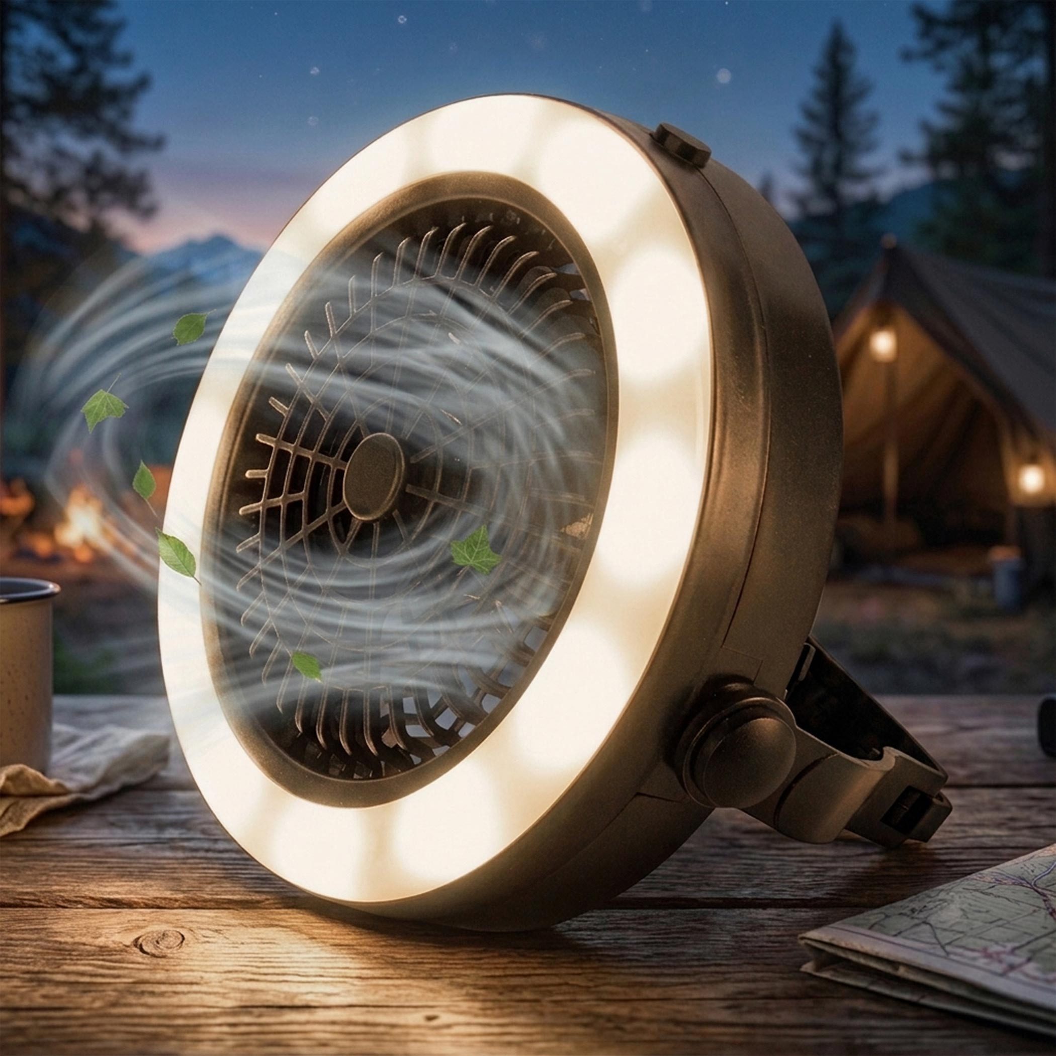 Spetebo LED Gartenleuchte 2in1 Campinglampe mit Ventilator batteriebetrieben 3 Modi, Licht, Ventilator, Licht & Ventilator, LED fest integriert, Tageslichtweiß, zum Hängen oder Aufstellen